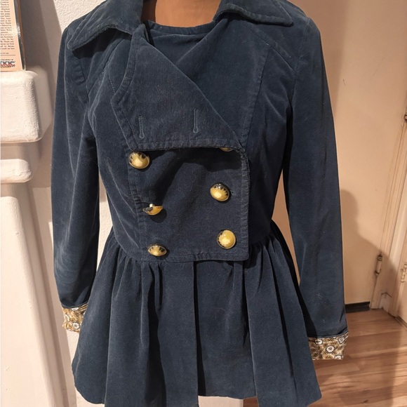 Anthropologie Idra Deep Navy Pea Coat Velveteen with Bold Buttons SZ 6- RARE-! - Picture 1 of 10